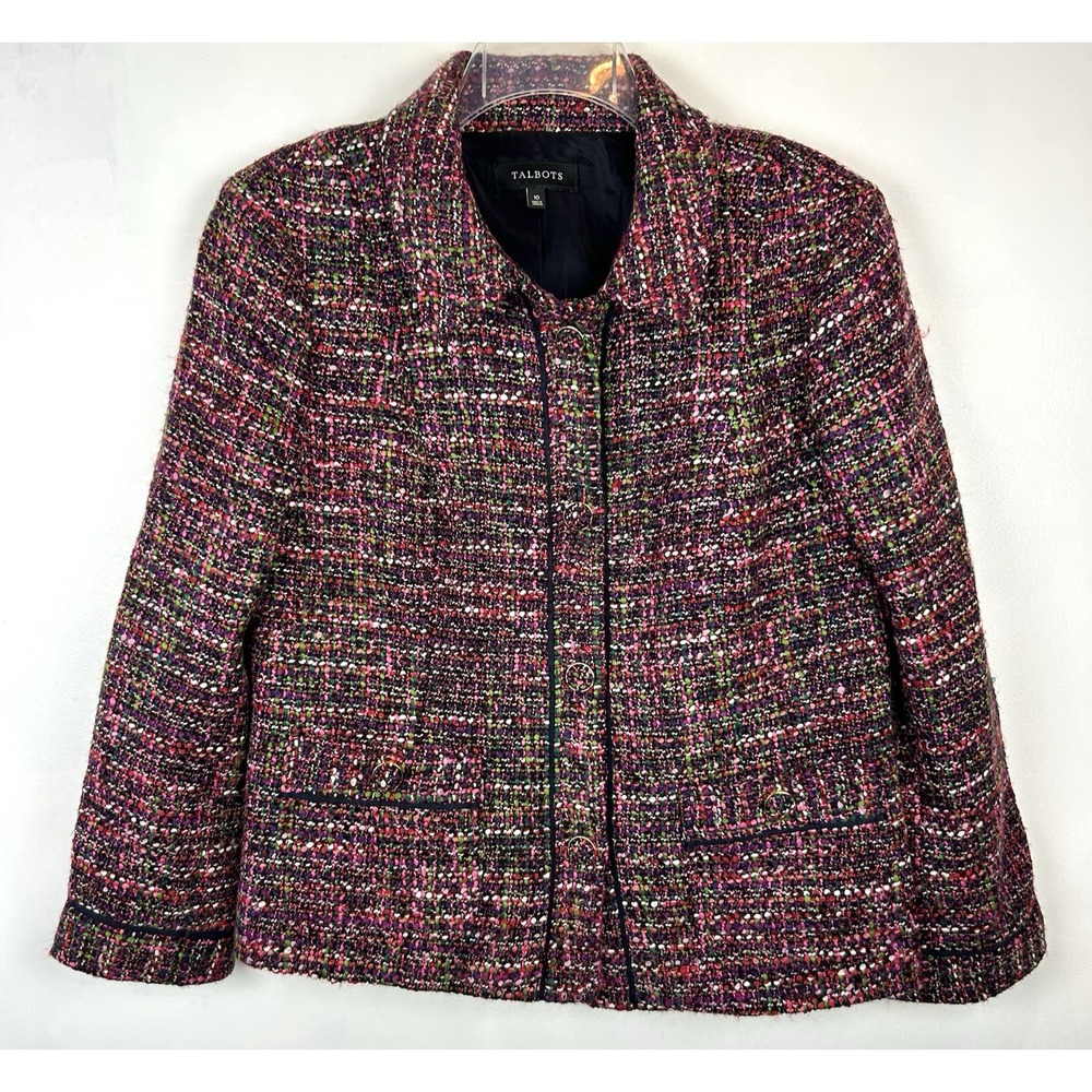 Talbots Tweed Lady Jacket Womens 10 Textured Blazer Front Pockets Buttons Preppy